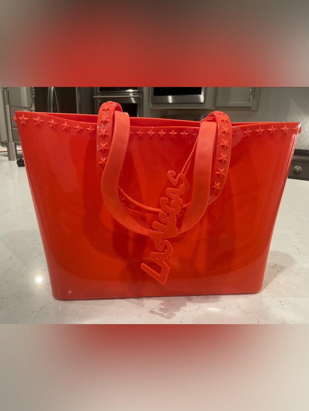 Carmen Sol Italy Studded Jelly Tote Bag Neon Orange Las Vegas Mid Size - Picture 4 of 14